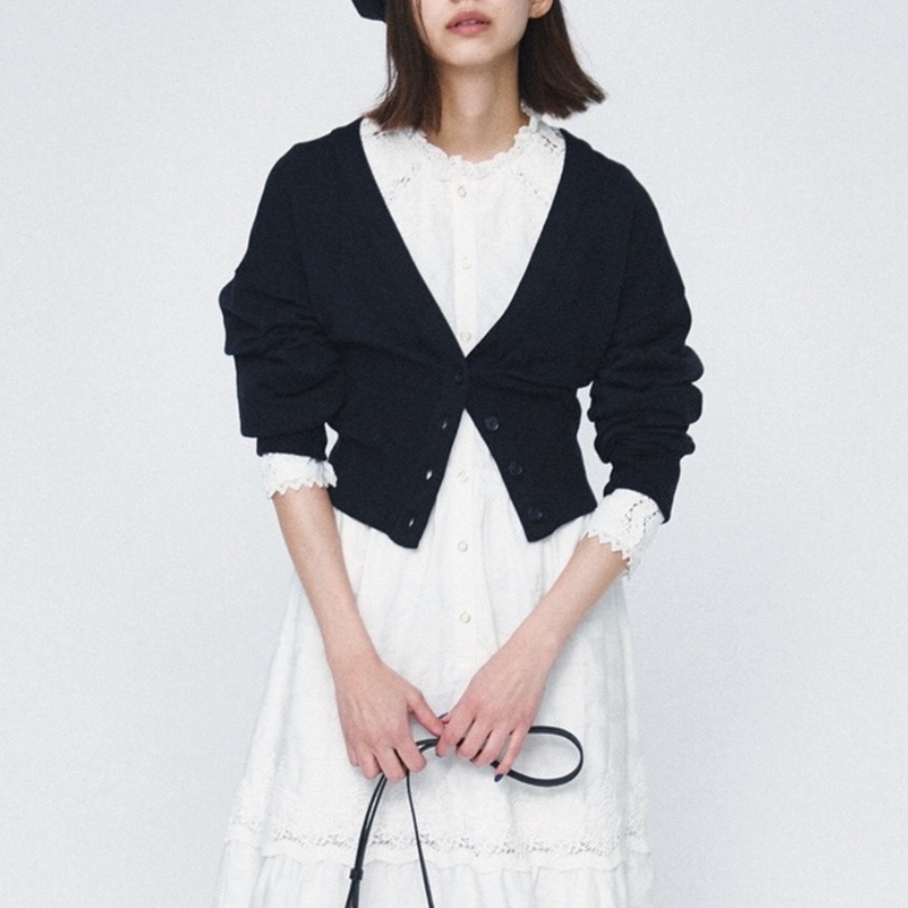 MOUSSY dark teal blue Long Rib cropped cardigan sweater F